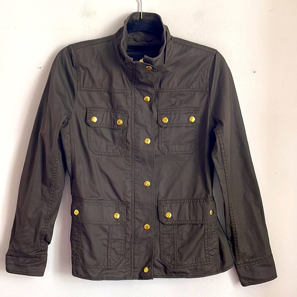 J. Crew 100% cotton waxed canvas gold hardware mock neck utility field jacket XS